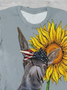 Crew Neck Casual Loose Sunflower T-Shirt
