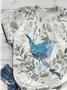 Bird print round neck casual short sleeved T-shirt