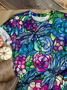 Flower & Dragonfly Printed Round Neck Short Sleeve Casual T-shirt