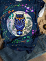 Owl print round neck short sleeved casual T-shirt