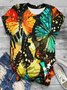 Butterfly print round neck short sleeved T-shirt