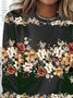 Floral printed round neck casual T-shirt