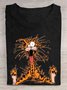 Casual Cotton Cute Cat Art Print Crew Neck T-Shirt