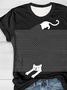 Abstract funny cat print round neck T-shirt