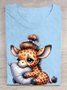 Cotton Cute Giraffe Sleeping on Pillow T-Shirt