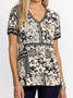 Women's V-neck Short Sleeve Pullover Retro Floral T-Shirt