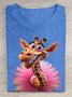 Funny Giraffe Printed Round Neck T-shirt