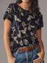 Women's Round Neck Pullover Floral T-Shirt