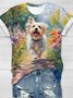 Casual Dog and Floral Loose T-Shirt
