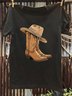 Women's Short Sleeve Cowboy Boots And Hat Monogram Print T-Shirt Casual Short Sleeve Crew