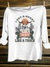 Western Style Landscape Print Cotton-Blend Crew Neck T-Shirt