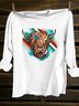 Crew Neck Cotton-Blend Western Style T-Shirt