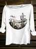 Crew Neck Western Style Loose Landscape Print T-Shirt