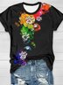Abstract dog offset printed round neck short sleeved T-shirt