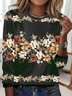 Floral printed round neck casual T-shirt